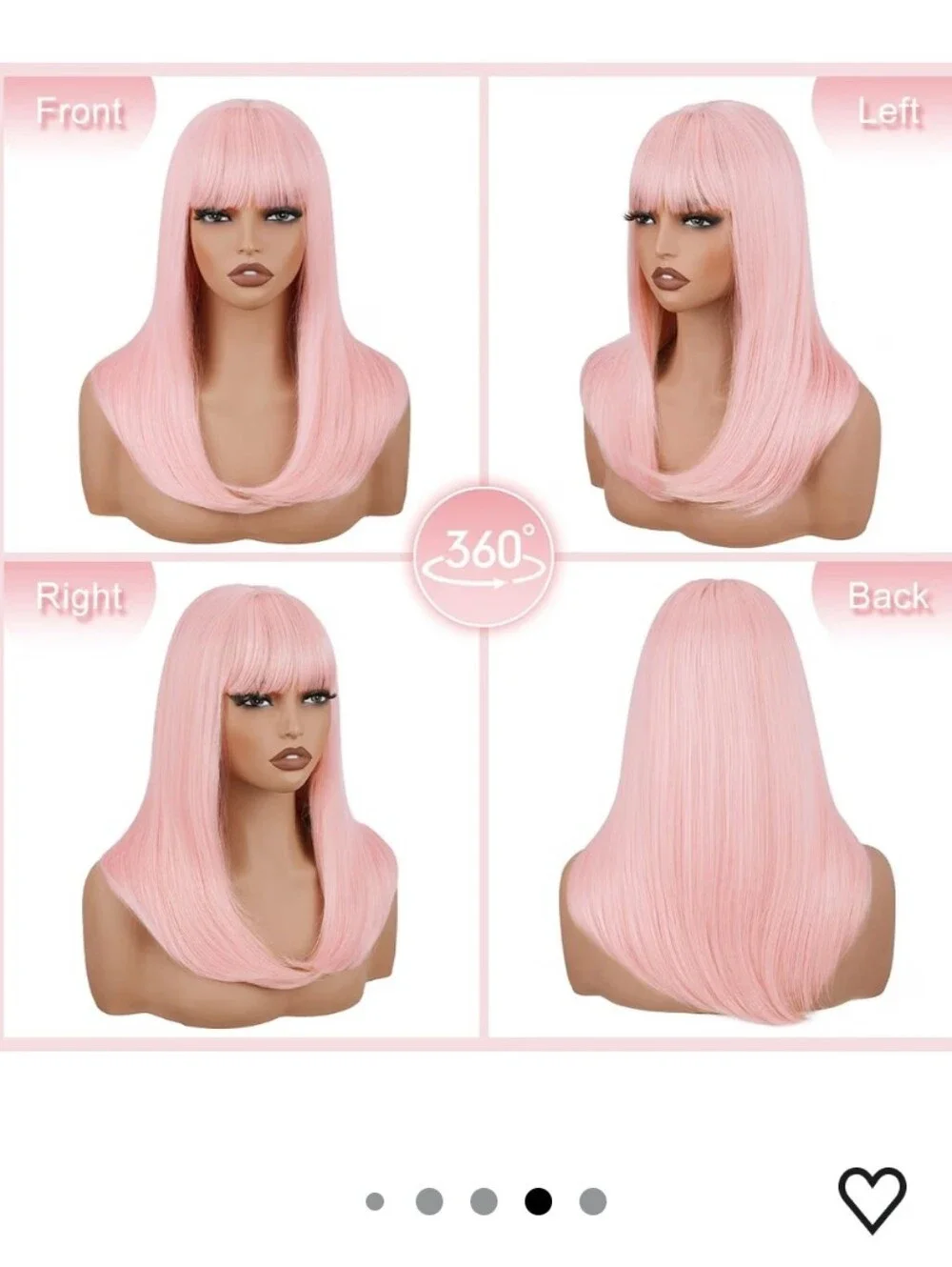 Pink Wig with Bangs 18 Inch Long Straight Colorful Synthetic Wigs for Women